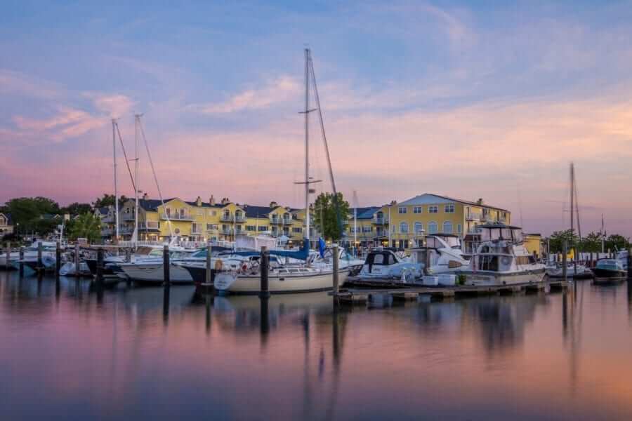 Photo of Saybrook Point Marina at Dusk. It's One of the Most Romantic Getaways in New England.