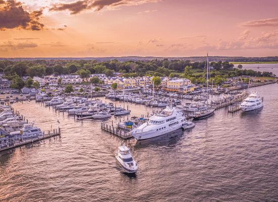 A overview shot of the Saybrook Point Marina.