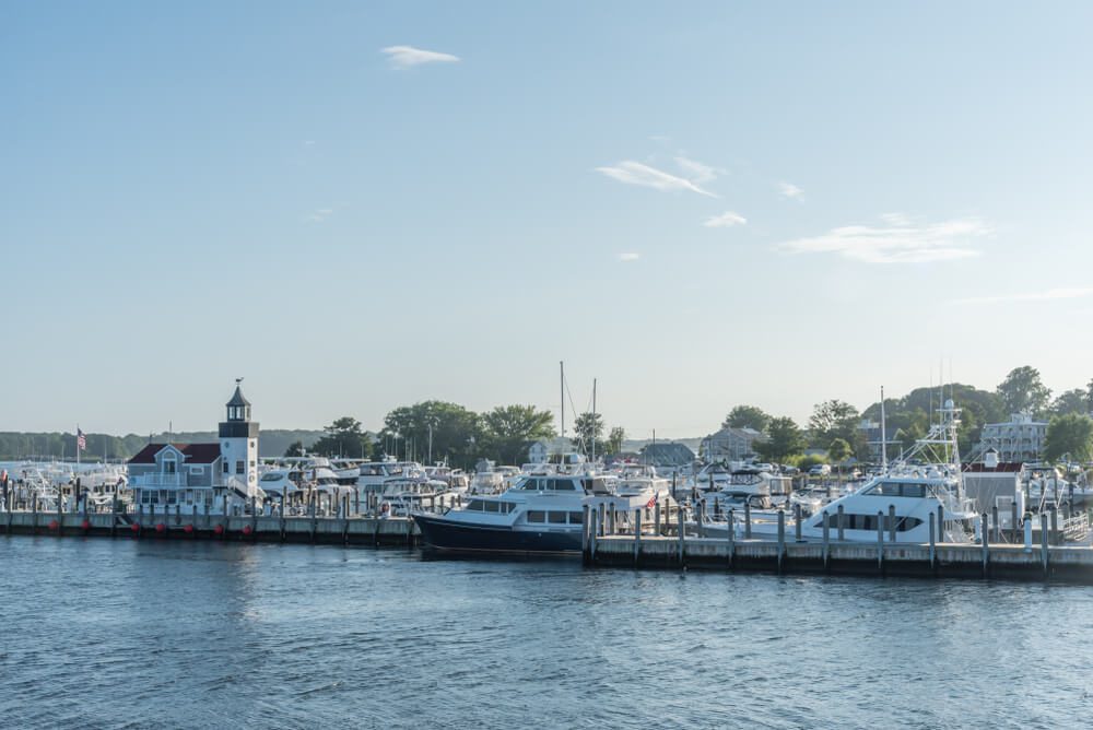 Saybrook Point Marina is pictured, filled with vessels.