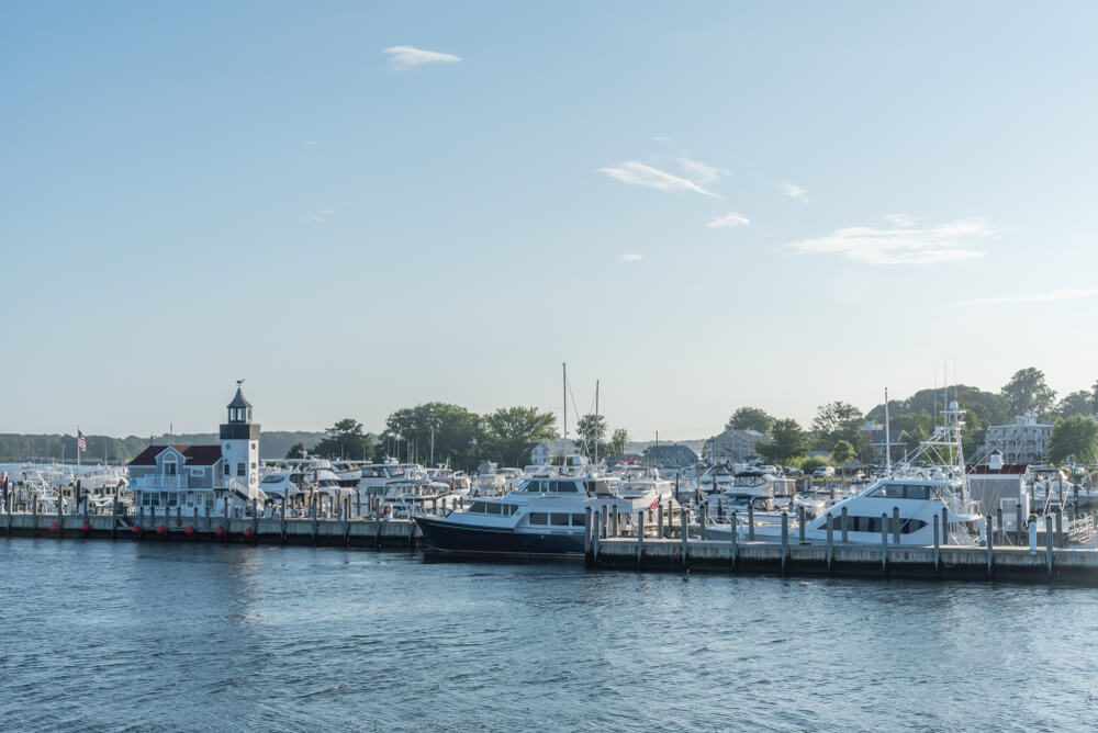 Saybrook Point Marina is pictured, filled with vessels. 